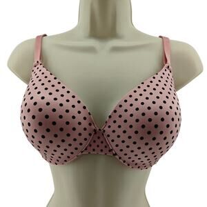 Soma Vanishing Back Full Coverage 32DD Pink Black Polka Dot Smooth